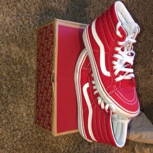 RED AND WHITE HIGHTOP VANS